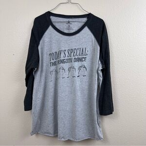 Disney Gray and Black Tee Long Sleeve Jersey Poppers Penguins 2XL